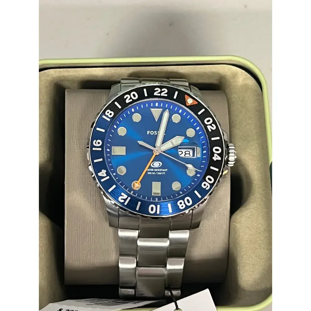 Fossil FS5991 Men's GMT Dive Watch Blue Dial Stainless Steel Quartz Watch